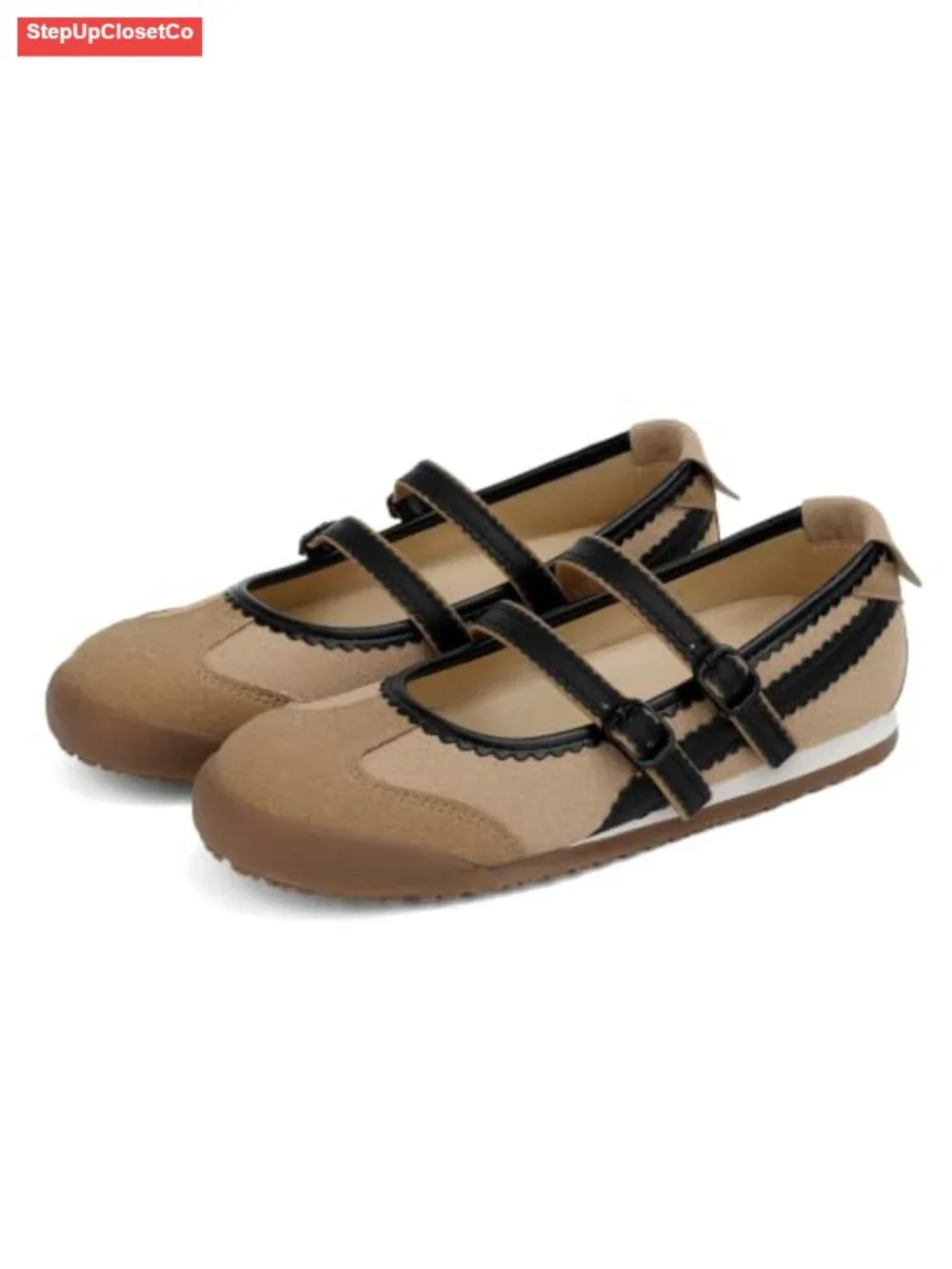 Mary Jane Fashion Sneakers Two Strap Rounded Toe Ballet Flats Women